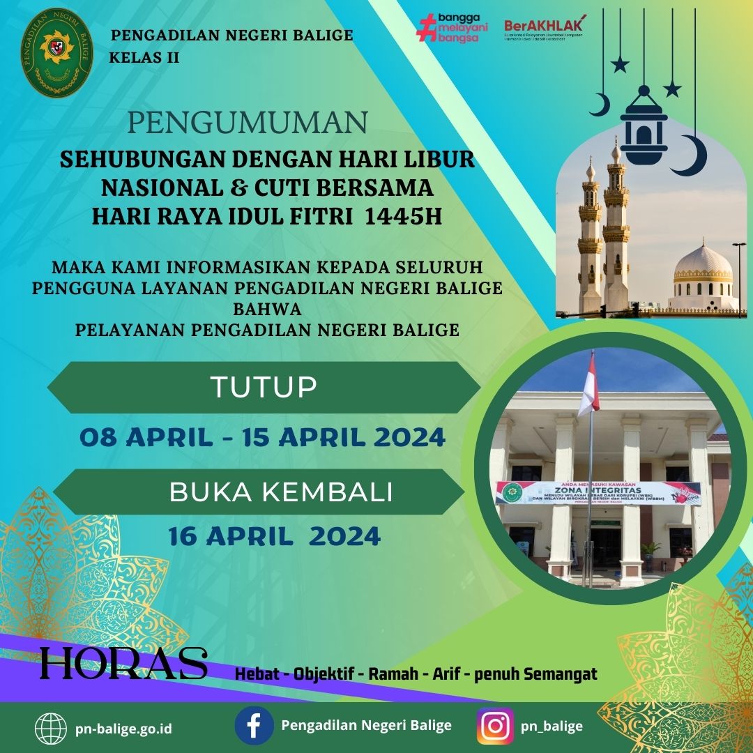 HARI LIBUR NASIONAL & CUTI BERSAMA  HARI RAYA IDUL FITRI  1445H